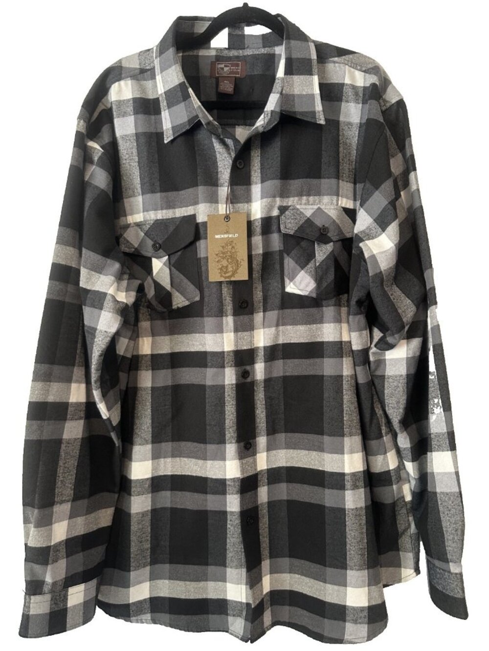 4XL NEW Mensfield black flannel plaid LS shirt button up shacket gray work 4 XL